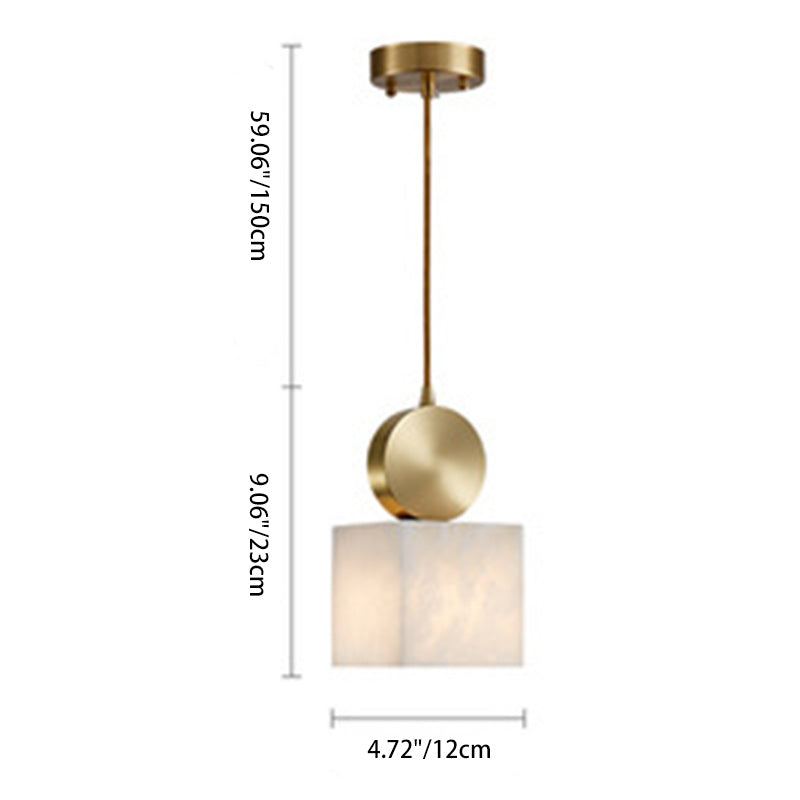 Modern Minimalist Square Cylinder Copper Stone 1-Light Pendant Light For Living Room