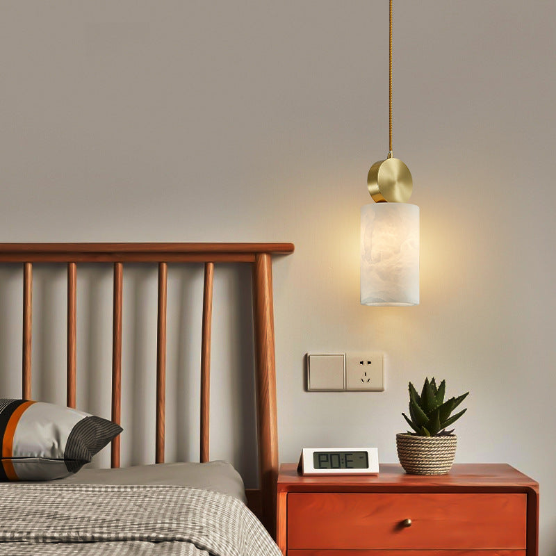 Modern Minimalist Square Cylinder Copper Stone 1-Light Pendant Light For Living Room