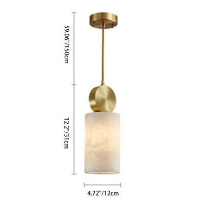 Modern Minimalist Square Cylinder Copper Stone 1-Light Pendant Light For Living Room