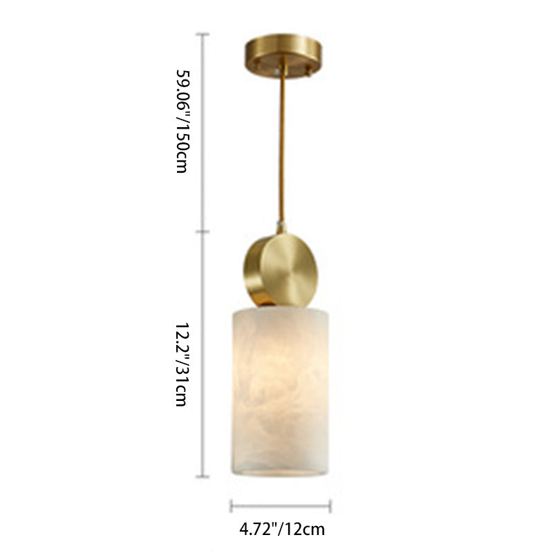 Modern Minimalist Square Cylinder Copper Stone 1-Light Pendant Light For Living Room