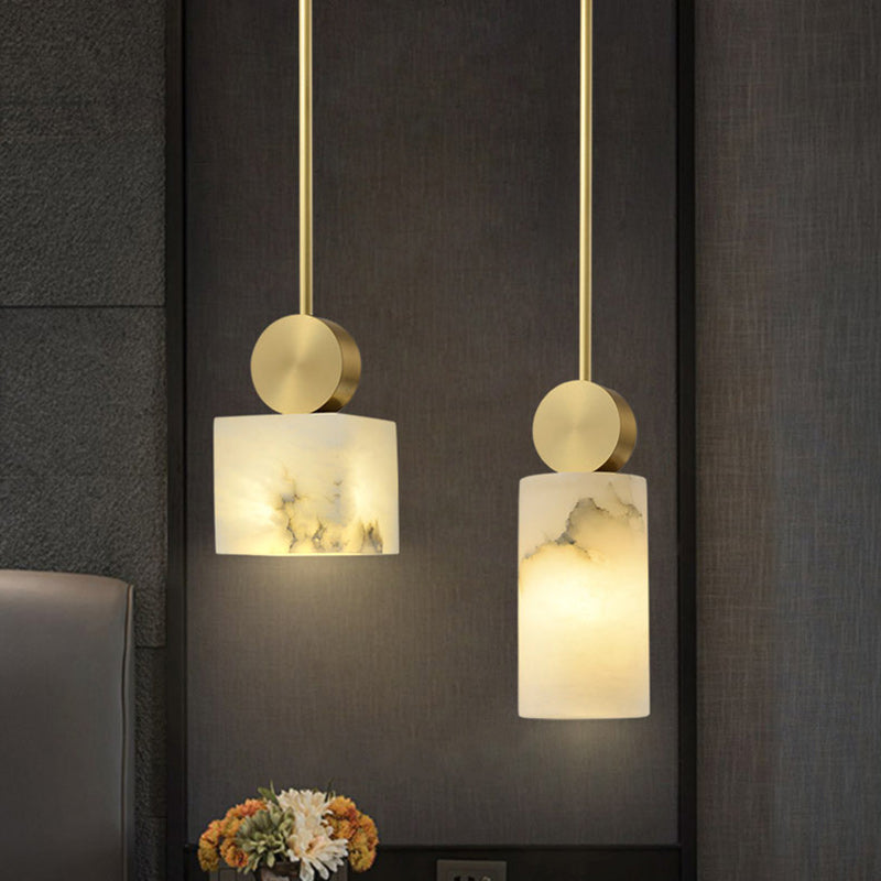 Modern Minimalist Square Cylinder Copper Stone 1-Light Pendant Light For Living Room