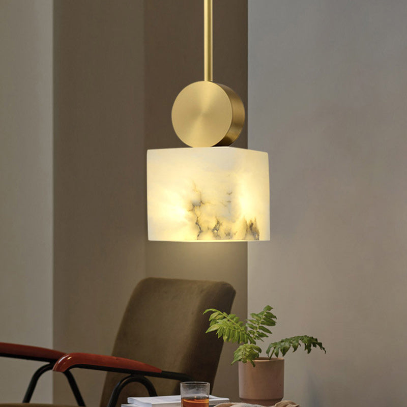Modern Minimalist Square Cylinder Copper Stone 1-Light Pendant Light For Living Room