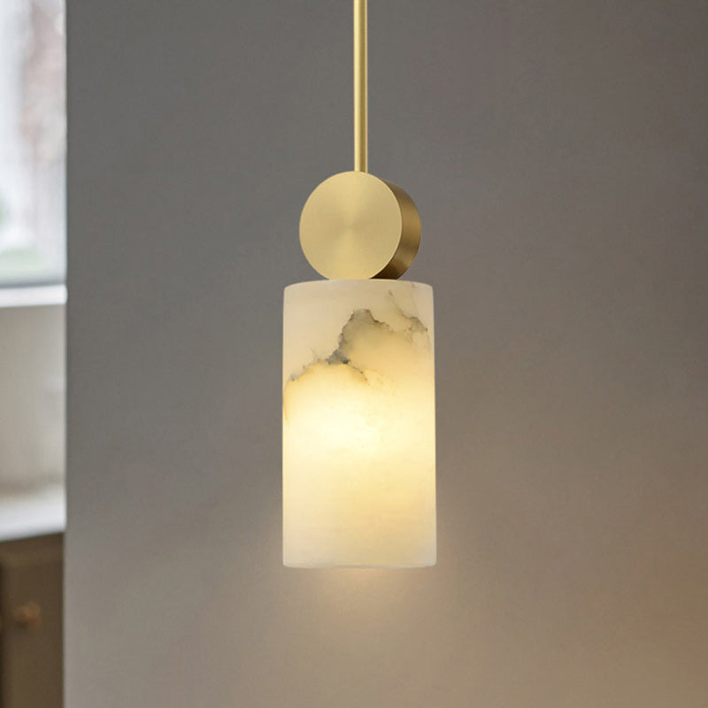 Modern Minimalist Square Cylinder Copper Stone 1-Light Pendant Light For Living Room