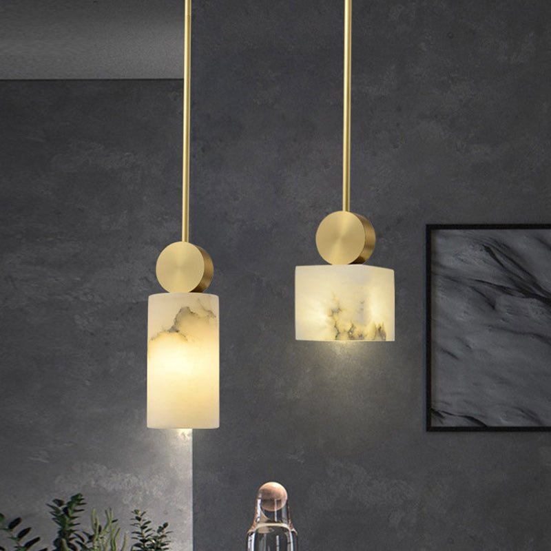 Modern Minimalist Square Cylinder Copper Stone 1-Light Pendant Light For Living Room