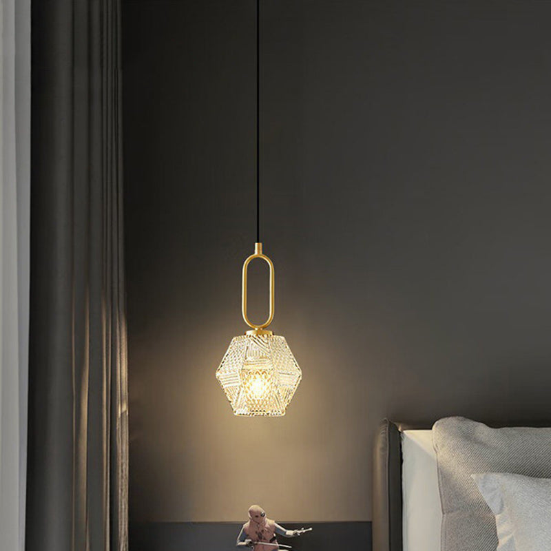 Traditional Vintage Rhombus Copper Glass 1-Light Pendant Light For Living Room