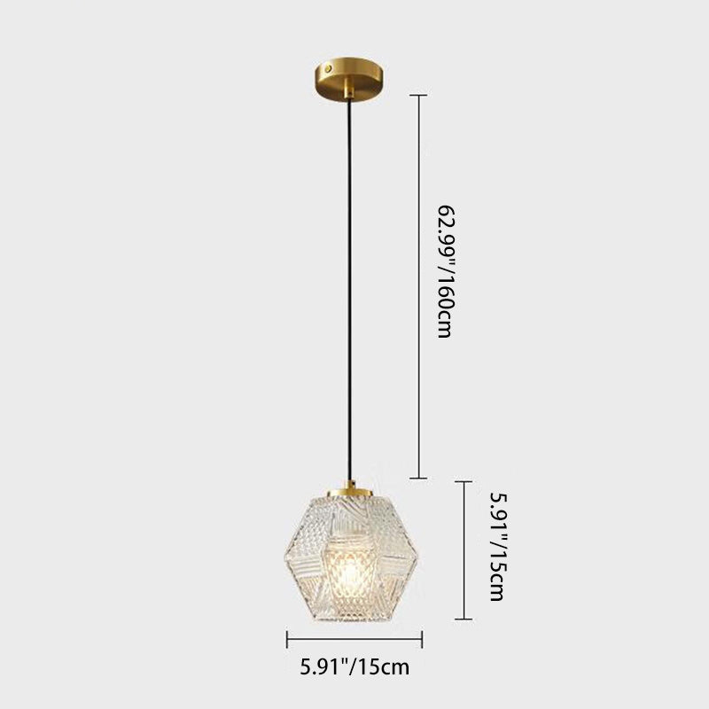Traditional Vintage Rhombus Copper Glass 1-Light Pendant Light For Living Room