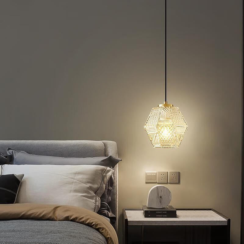 Traditional Vintage Rhombus Copper Glass 1-Light Pendant Light For Living Room