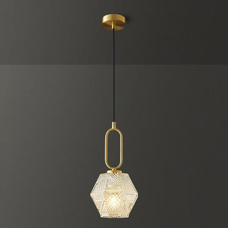 Traditional Vintage Rhombus Copper Glass 1-Light Pendant Light For Living Room