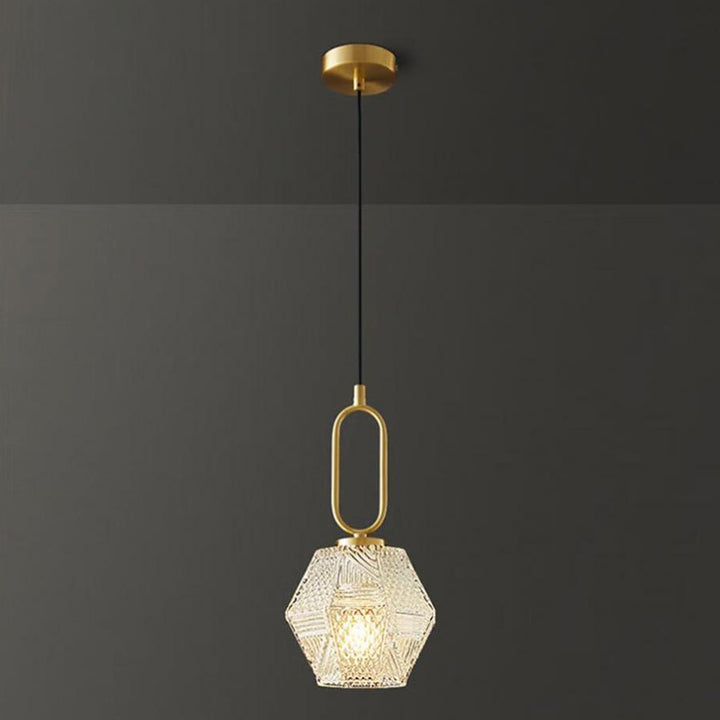 Traditional Vintage Rhombus Copper Glass 1-Light Pendant Light For Living Room