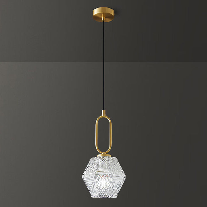 Traditional Vintage Rhombus Copper Glass 1-Light Pendant Light For Living Room