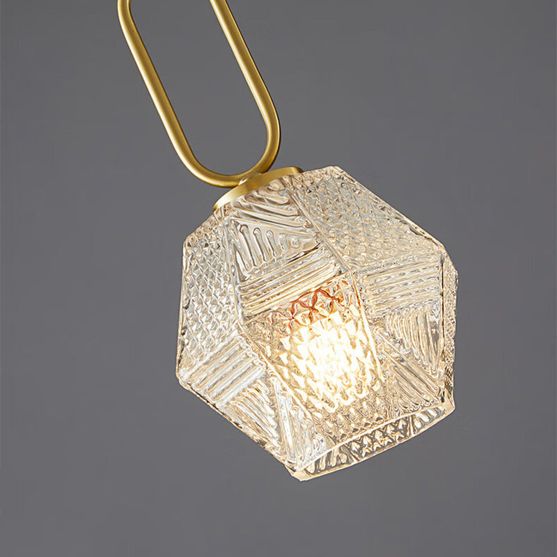 Traditional Vintage Rhombus Copper Glass 1-Light Pendant Light For Living Room