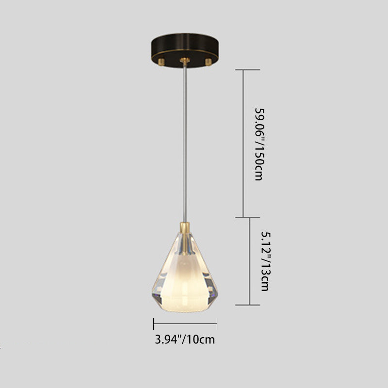 Lustre en verre de cuivre diamant contemporain 1 lumière pour salon 
