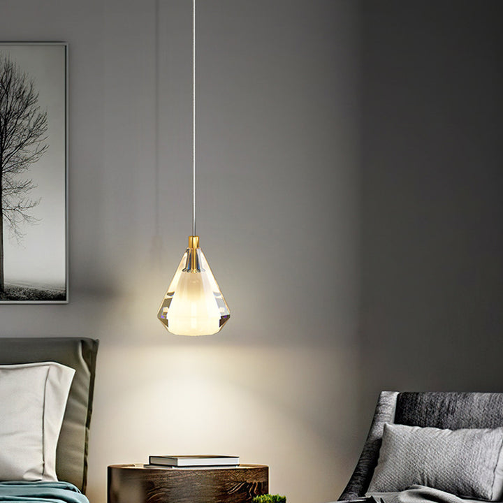 Lustre en verre de cuivre diamant contemporain 1 lumière pour salon 