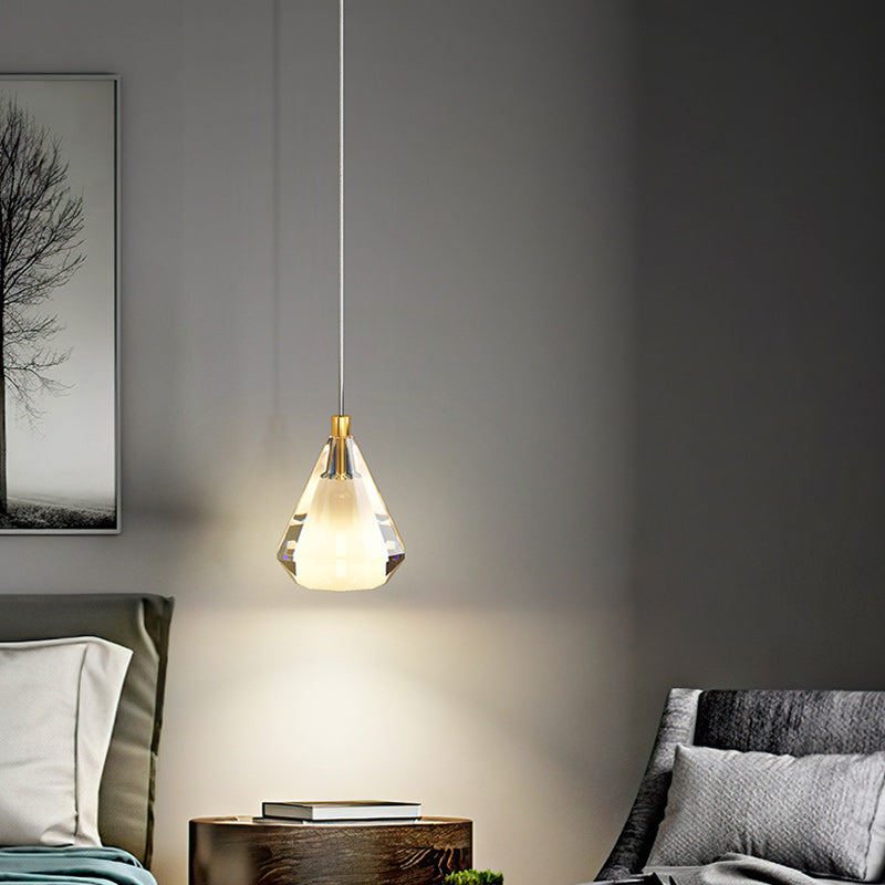 Lámpara Colgante de Vidrio de Cobre con Diamante de Lujo Contemporáneo de 1 Luz para Sala de Estar 