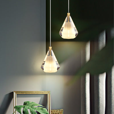 Lámpara Colgante de Vidrio de Cobre con Diamante de Lujo Contemporáneo de 1 Luz para Sala de Estar 