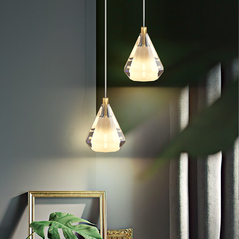 Lámpara Colgante de Vidrio de Cobre con Diamante de Lujo Contemporáneo de 1 Luz para Sala de Estar 