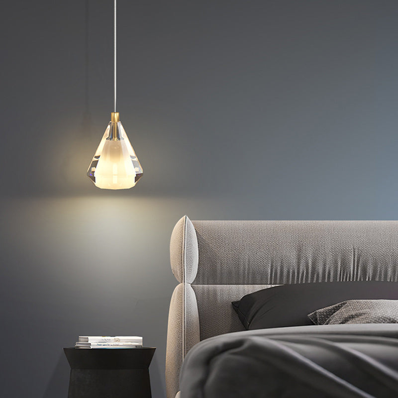 Lámpara Colgante de Vidrio de Cobre con Diamante de Lujo Contemporáneo de 1 Luz para Sala de Estar 
