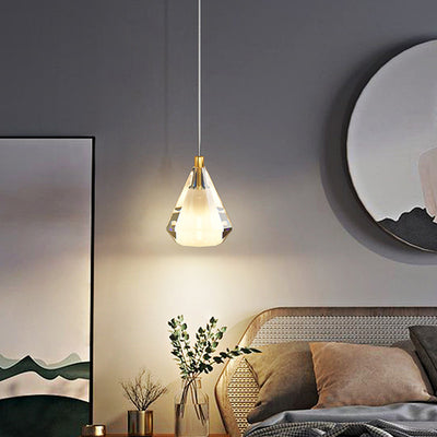 Lámpara Colgante de Vidrio de Cobre con Diamante de Lujo Contemporáneo de 1 Luz para Sala de Estar 