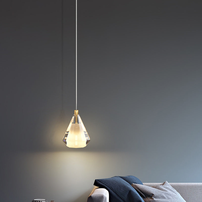 Lámpara Colgante de Vidrio de Cobre con Diamante de Lujo Contemporáneo de 1 Luz para Sala de Estar 