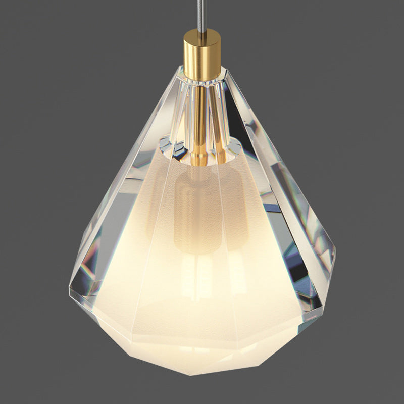 Lámpara Colgante de Vidrio de Cobre con Diamante de Lujo Contemporáneo de 1 Luz para Sala de Estar 