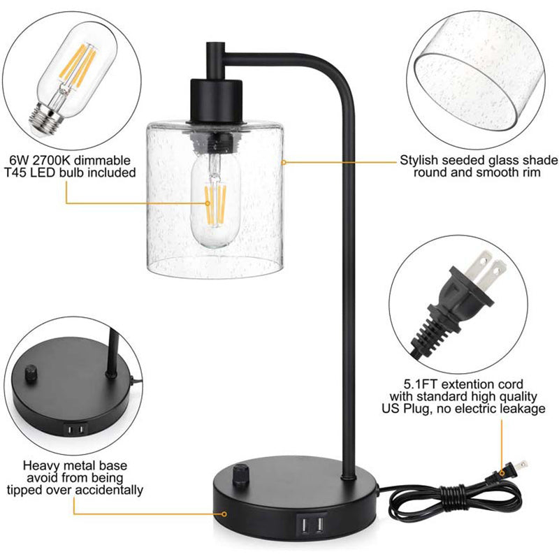 Zeitgenössische industrielle Zylinder-Eisen-Glas 1-Licht Tischlampe für das Wohnzimmer 