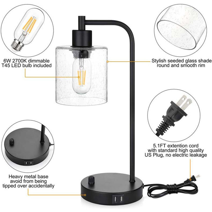 Zeitgenössische industrielle Zylinder-Eisen-Glas 1-Licht Tischlampe für das Wohnzimmer 