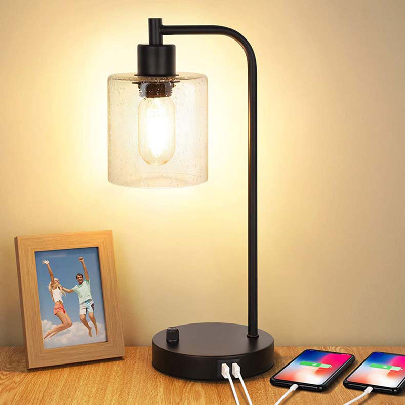 Zeitgenössische industrielle Zylinder-Eisen-Glas 1-Licht Tischlampe für das Wohnzimmer 