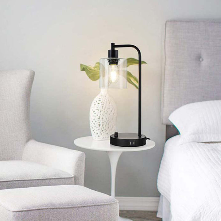 Zeitgenössische industrielle Zylinder-Eisen-Glas 1-Licht Tischlampe für das Wohnzimmer 