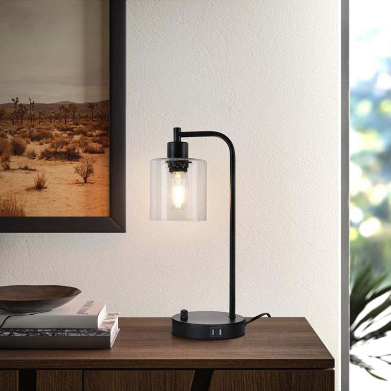 Zeitgenössische industrielle Zylinder-Eisen-Glas 1-Licht Tischlampe für das Wohnzimmer 