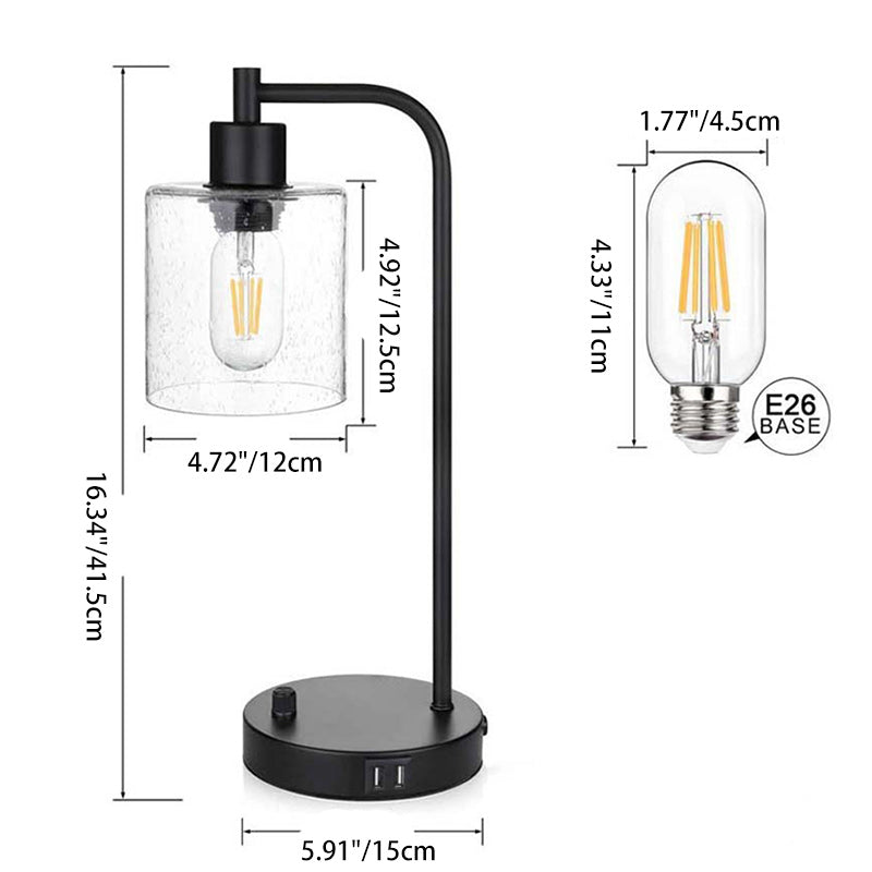 Zeitgenössische industrielle Zylinder-Eisen-Glas 1-Licht Tischlampe für das Wohnzimmer 