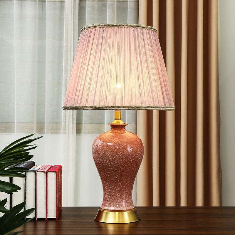 Lampe de table en céramique de tambour chinois traditionnel en fer avec 1 lumière pour le salon 