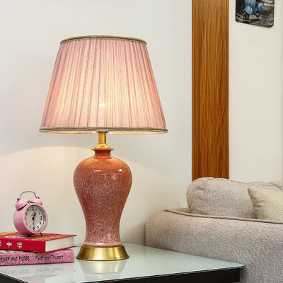 Lampe de table en céramique de tambour chinois traditionnel en fer avec 1 lumière pour le salon 