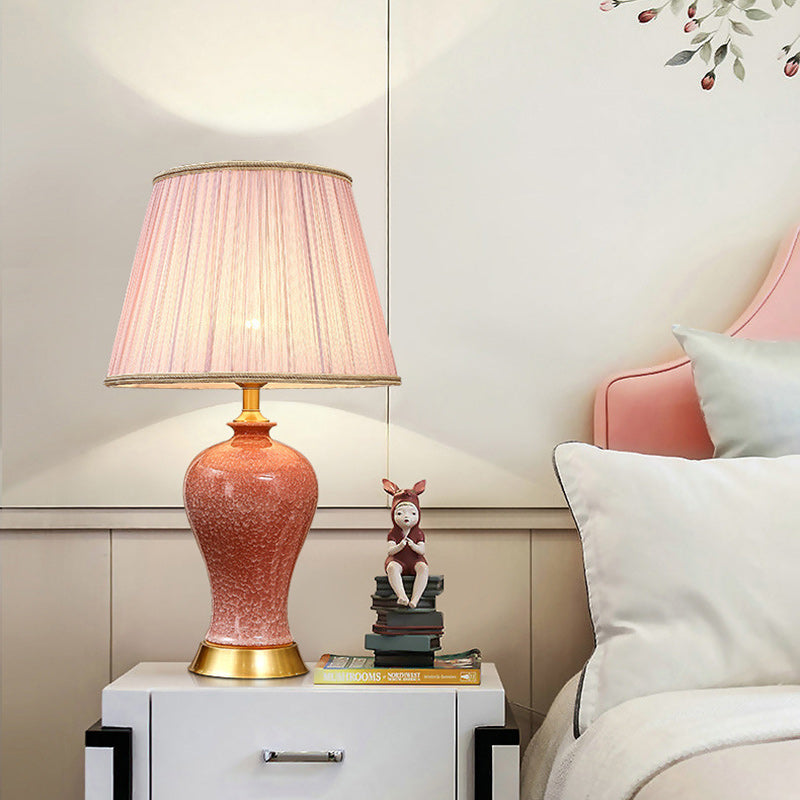 Lampe de table en céramique de tambour chinois traditionnel en fer avec 1 lumière pour le salon 