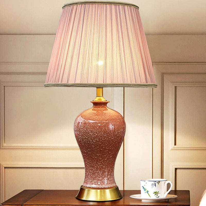 Lampe de table en céramique de tambour chinois traditionnel en fer avec 1 lumière pour le salon 