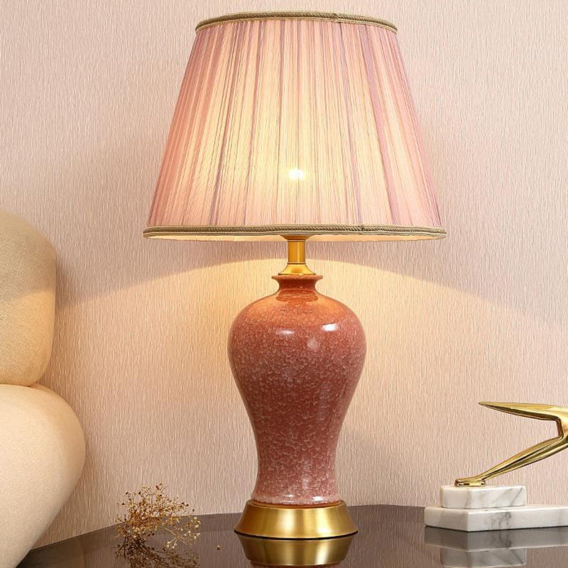 Lampe de table en céramique de tambour chinois traditionnel en fer avec 1 lumière pour le salon 