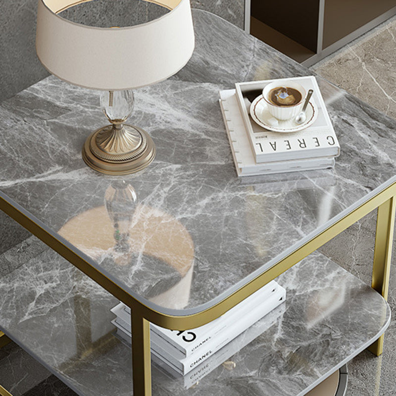 Table de bout contemporain en dalle de roche carrée en fer nordique à 2 niveaux pour salon 