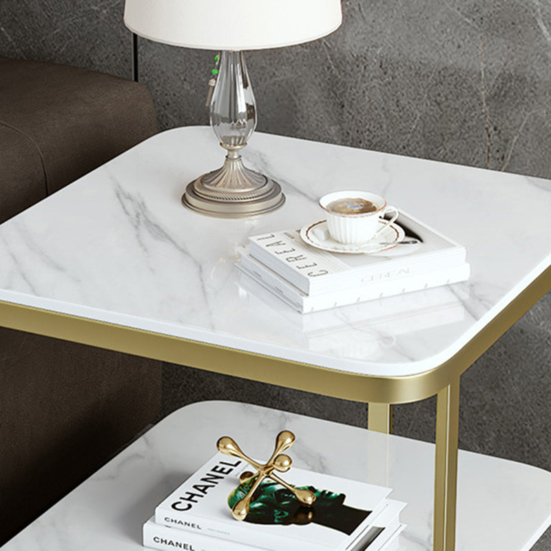 Table de bout contemporain en dalle de roche carrée en fer nordique à 2 niveaux pour salon 