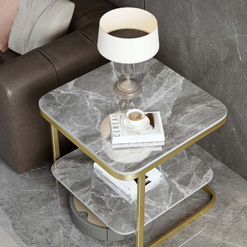 Table de bout contemporain en dalle de roche carrée en fer nordique à 2 niveaux pour salon 