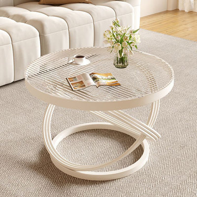 Contemporary Creative Round Iron Glass Coffee Table 1-Tier For Living Room