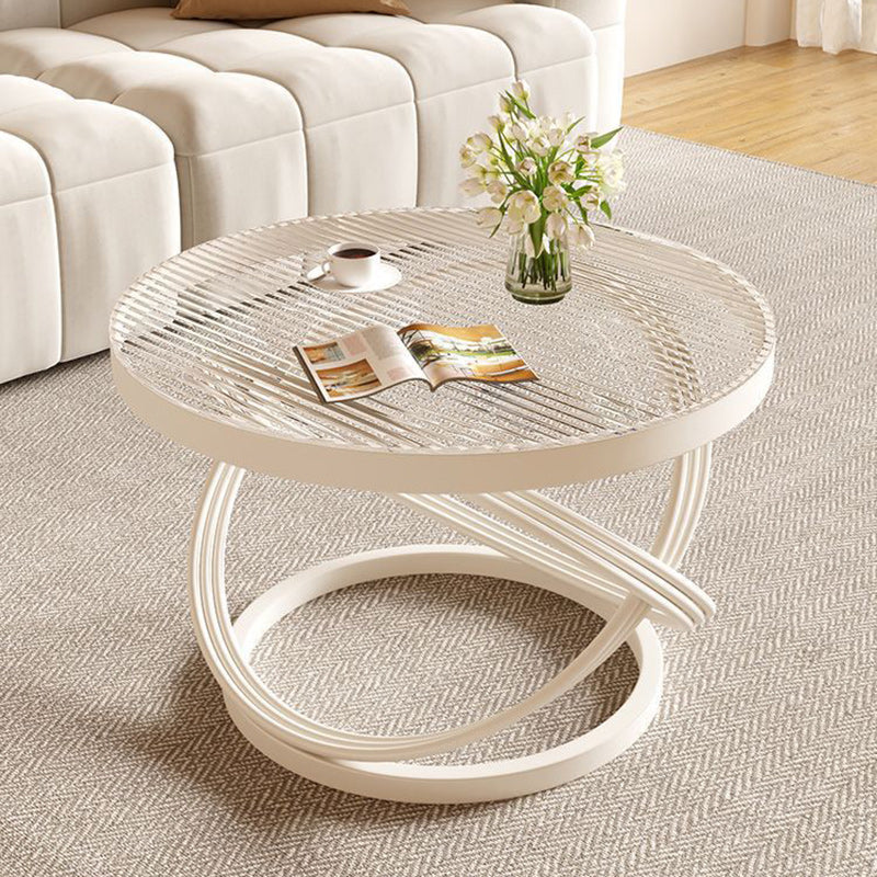 Contemporary Creative Round Iron Glass Coffee Table 1-Tier For Living Room