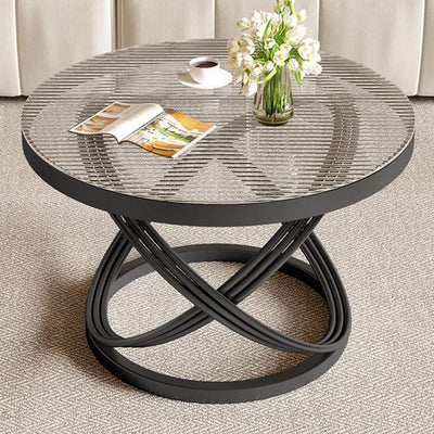 Contemporary Creative Round Iron Glass Coffee Table 1-Tier For Living Room