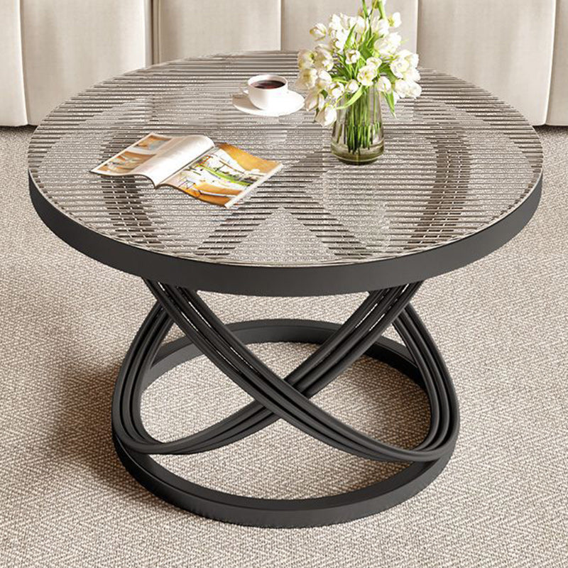 Contemporary Creative Round Iron Glass Coffee Table 1-Tier For Living Room