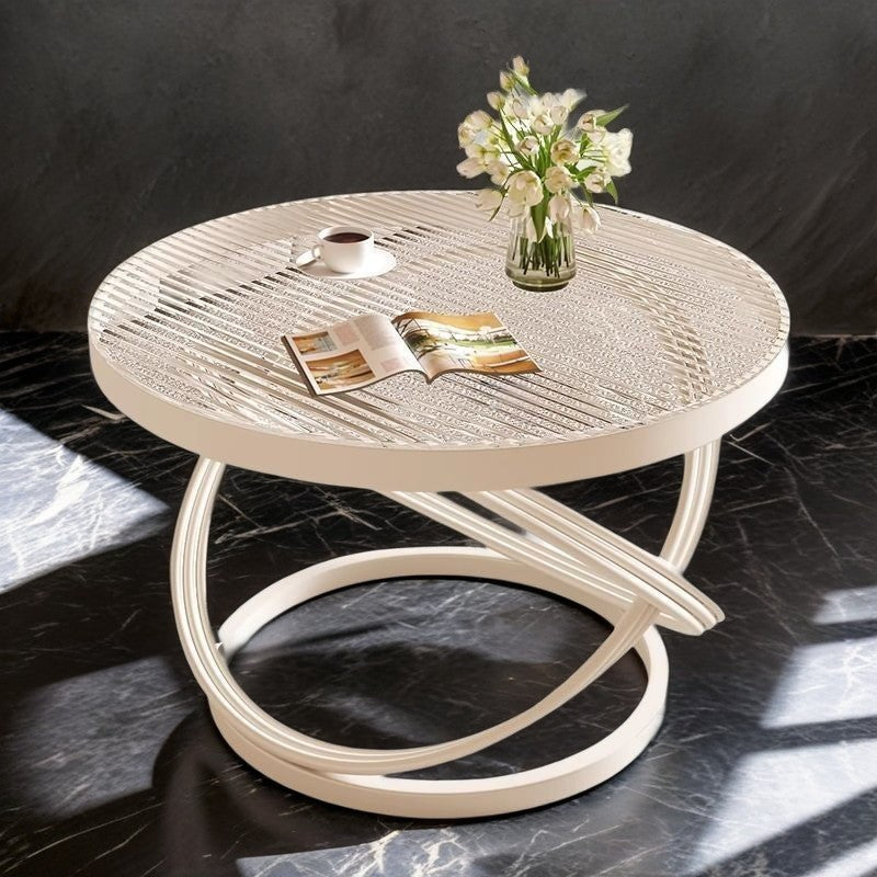 Contemporary Creative Round Iron Glass Coffee Table 1-Tier For Living Room