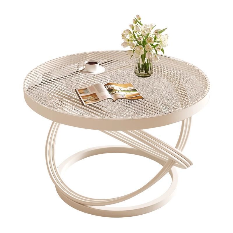 Contemporary Creative Round Iron Glass Coffee Table 1-Tier For Living Room