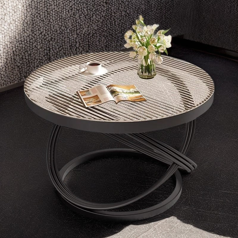 Contemporary Creative Round Iron Glass Coffee Table 1-Tier For Living Room