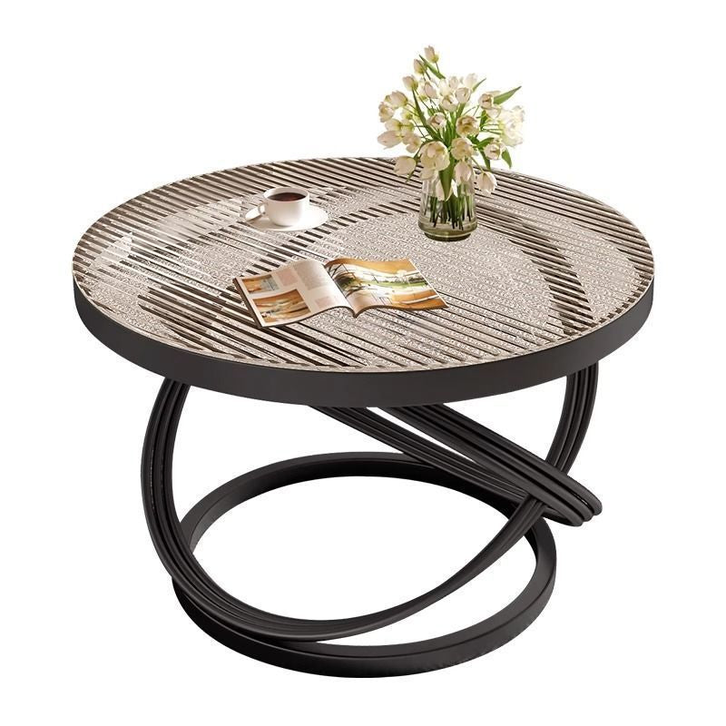Contemporary Creative Round Iron Glass Coffee Table 1-Tier For Living Room