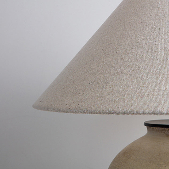 Traditional Japanese Drum Ceramic Fabric 1-Light Table Lamp For Living Room