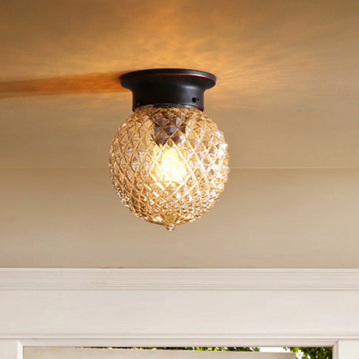 Plafonnier semi-encastré 1 lumière en verre et fer traditionnel vintage pour salon 