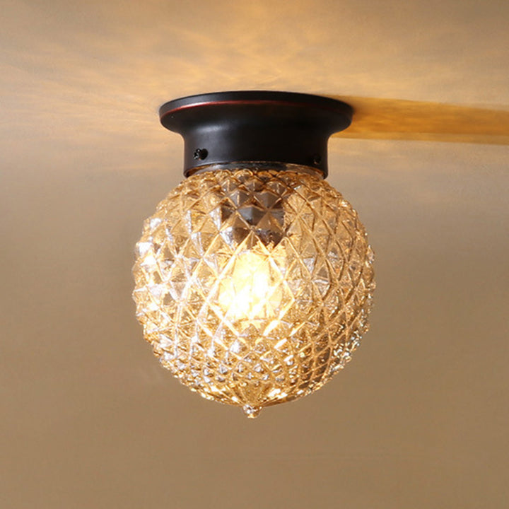 Plafonnier semi-encastré 1 lumière en verre et fer traditionnel vintage pour salon 