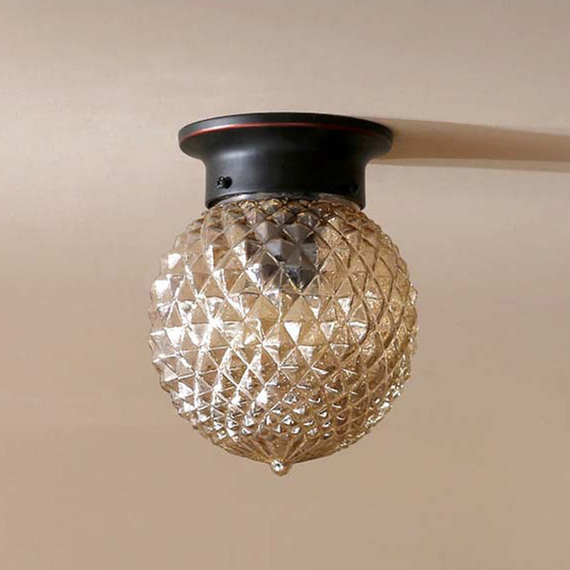 Plafonnier semi-encastré 1 lumière en verre et fer traditionnel vintage pour salon 